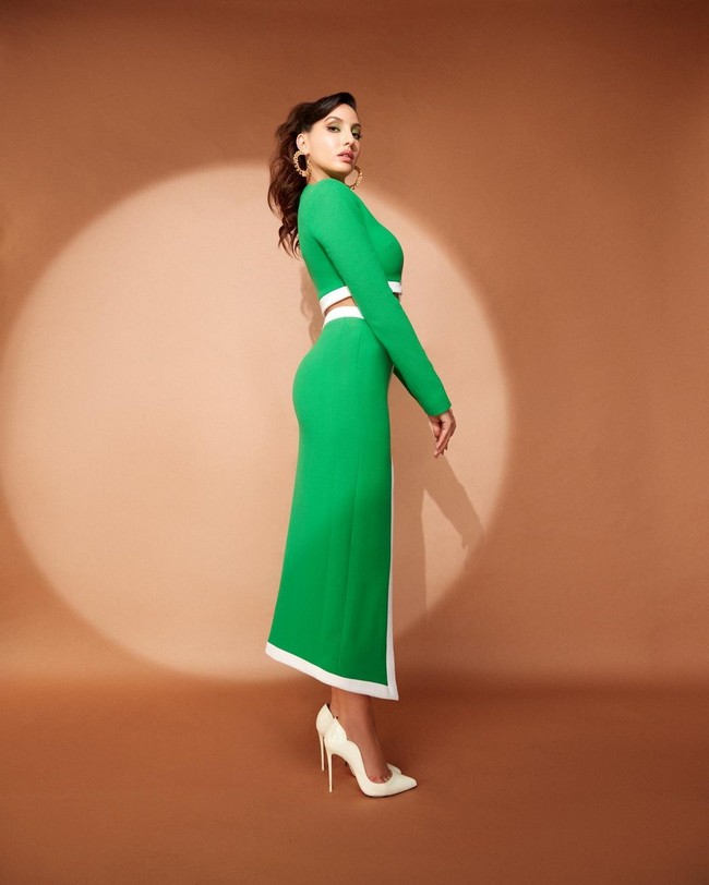 Nora Fatehi Hot Pics in Green Outfit