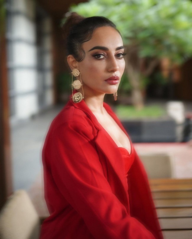 Surbhi Jyoti Alluring Poses in Red Dress
