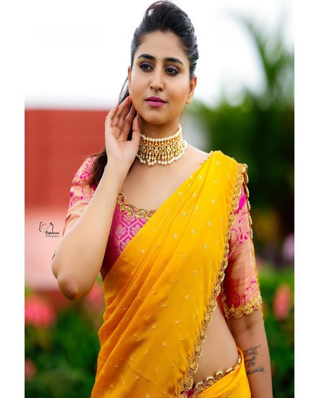 Anchor Varshini Looks Beautiful in Half Saree