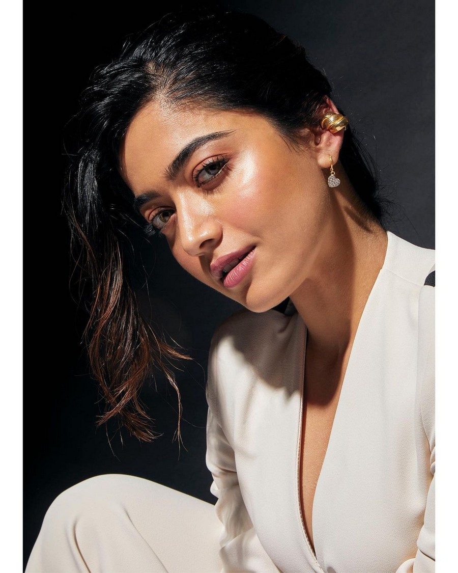 Actress Rashmika Lookine Mesmerising in White Outfit