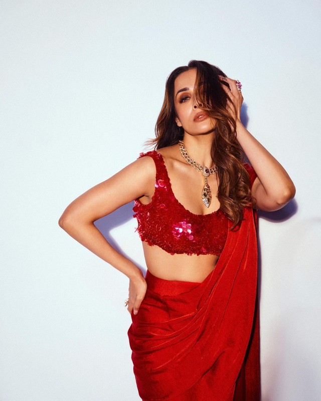 Malaika Arora Sexy Clicks in Red Saree
