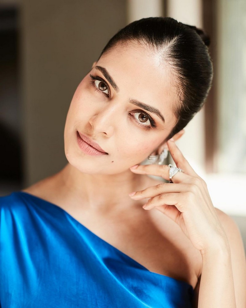 Malavika Mohanan Looking Gorgeous in Shiny Blue Outfit