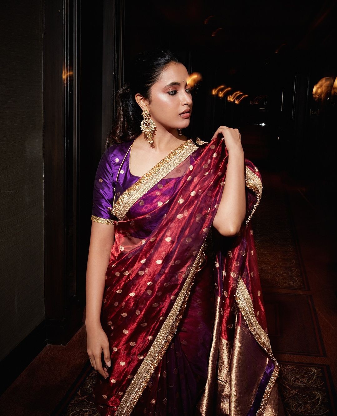 Gorgeous Clicks Of Priyanka Mohan in Silk Maroon Saree
