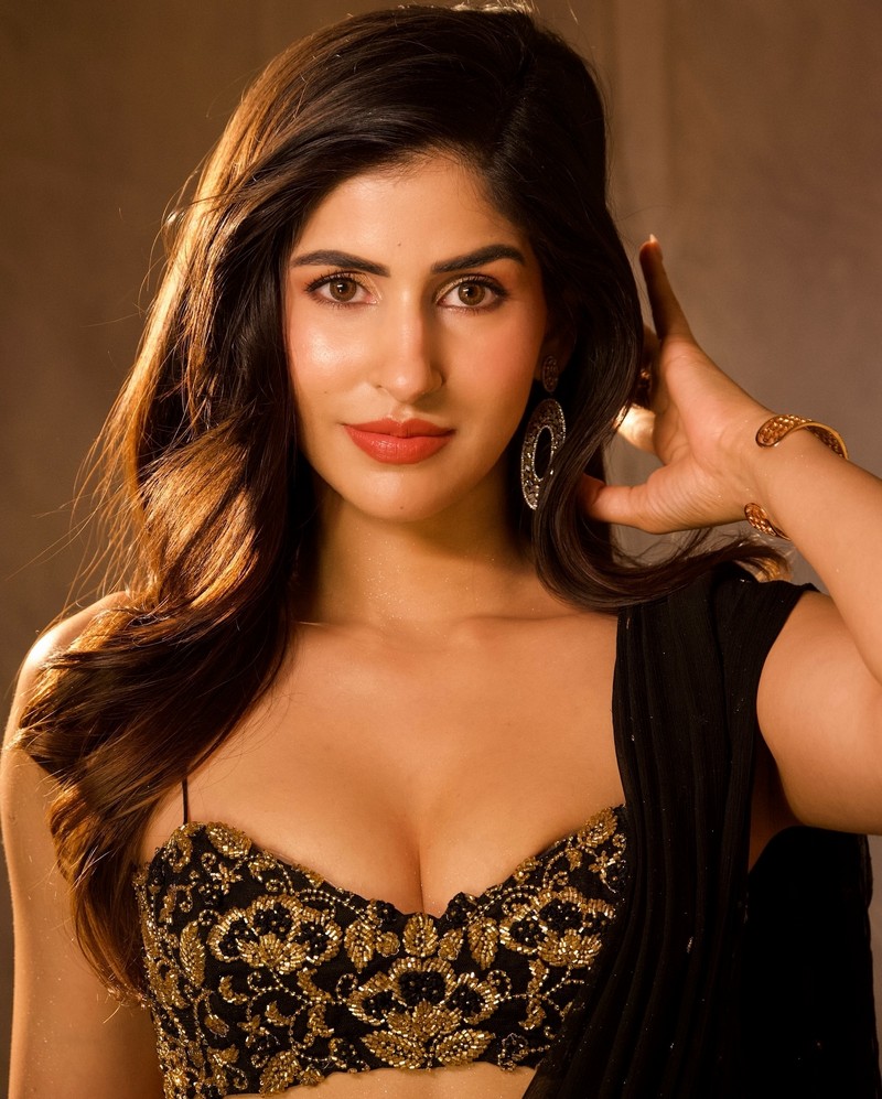 Actress Sakshi Malik Alluring Poses in Black Saree